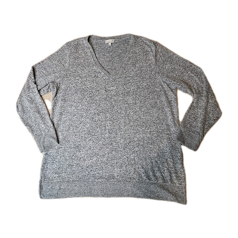 Lucky Brand Sweater Top Women Grey Long Cut V Neck Size XL